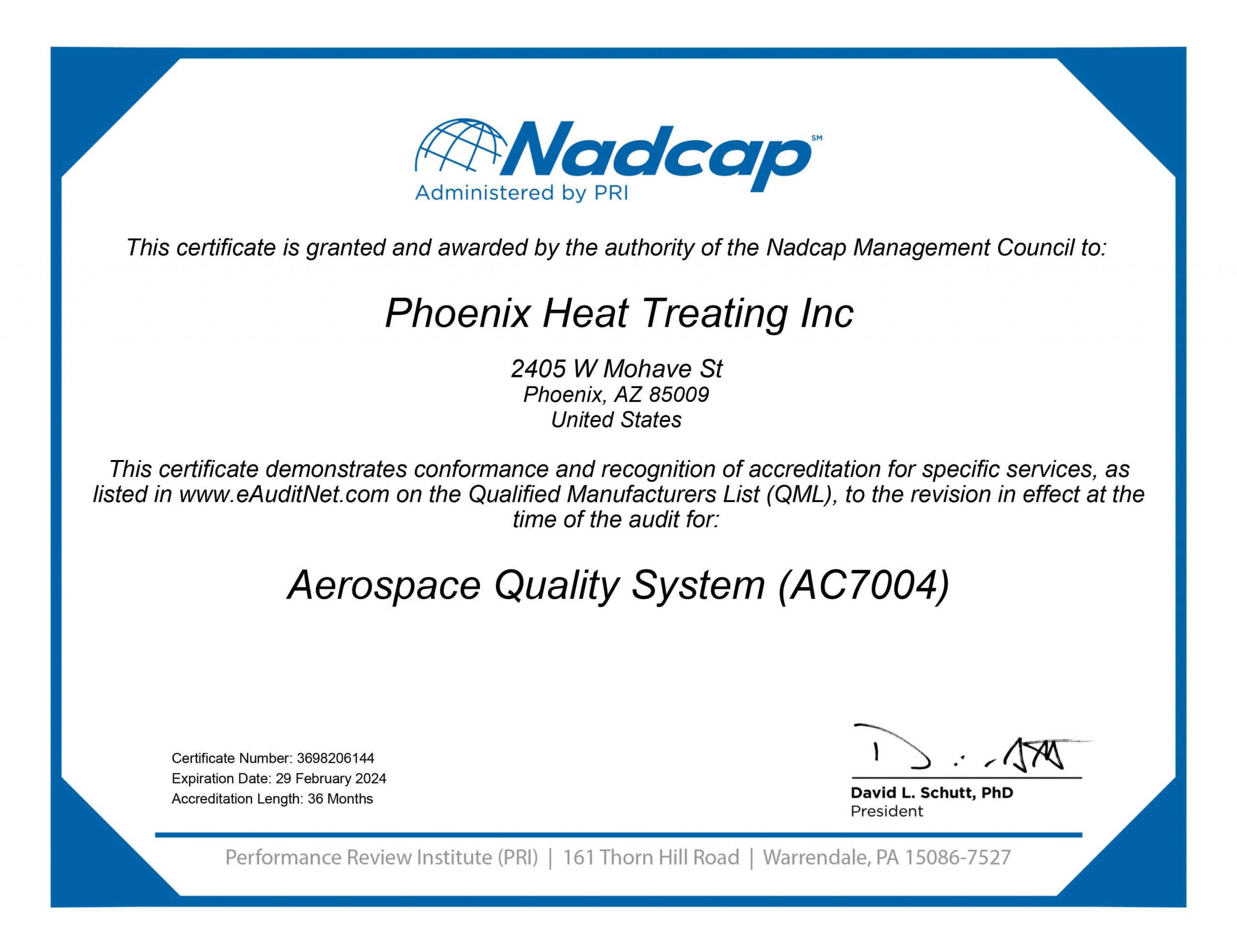 Nadcap certificate